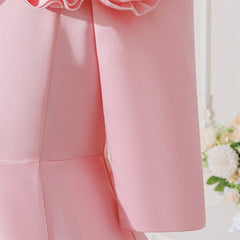 New Girls Pink Knee Length Shoulderless Dress Older Children Shoulder 3D Flower Dress Party Catwalk Evening Dress 8-12Y ASQ03