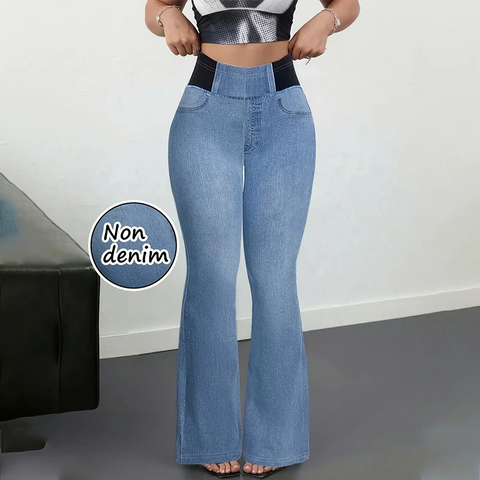 Women's Imitation Denim Flared Jeans, High Waist Stretchy Leggings Booty Lifting Casual Pants Trousers