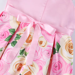 New diagonal shoulder children's dress rose print dress dress Girl party dress festival performance dress ins