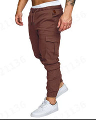 Men High Elastic Cargo Pants Summer Lace Up Drawstring Pocket Harem Stretch Full Trousers BSD-8811
