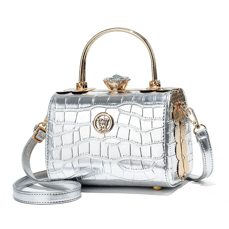 Fashion Women's Bright Leather Steel Armor Bag New Lacquer Leather Bride Handbag