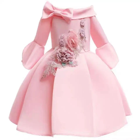 2-10 Yrs Girls Summer Dresses Flower Elegant Kids Princess Party White Dress for Wedding and Birthday Baby Communion Costume