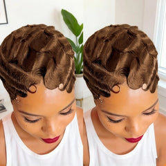 Women Short Black Bob Pixie Cut 13x4 Lace Front Human Hair Wig - 180% Density Finger Wave Texture Natural Look & Versatile Style