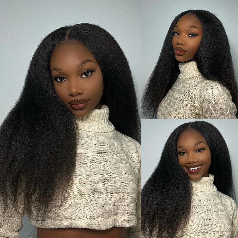 13x4 Kinky Straight Lace Front Wig Yaki Straight Lace Frontal Wig Brazilian 4x4 Guleless Lace Closure Human Hair Wig For Woman