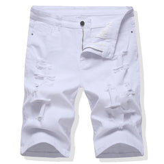 Shorts Men Hole Jeans Streetwear Mid Waist Washed Distressed Pockets Knee Length Vintage Ripped Denims Straight Short Pants