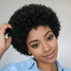 Afro Kinky Curly Wave Wig 150% Density 6Inch Pixie Cut Afro Kinky Curly Human Hair Wig for Women Full Machine Made Wig