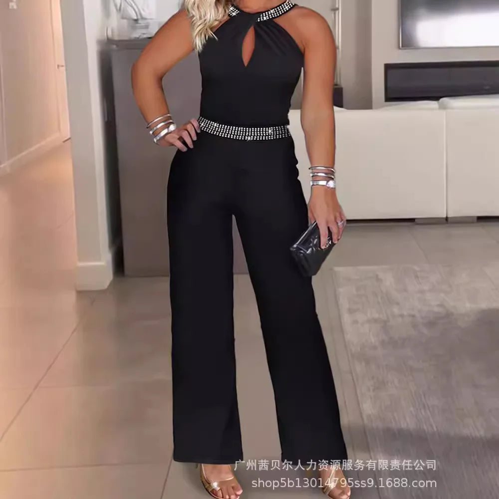New Large Size Women Clothing Fashion Sleeveless Hot Diamond Jumpsuit Women Clothing