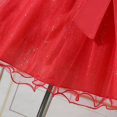 Red Girl Princess Dress Christmas Costume New Year Gifts Girls Party Dresses Mesh Bow Wedding Dress Elegant Children's Clothing