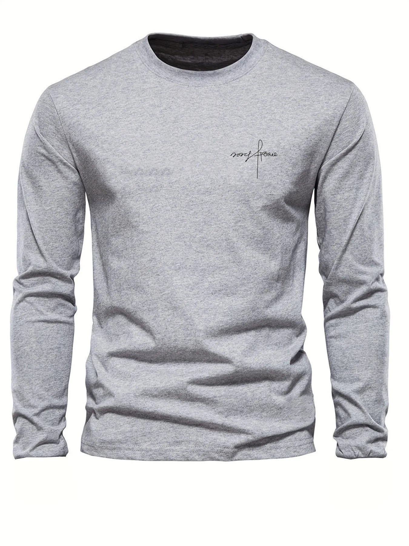 Men's 100% pure cotton loose and comfortable sports and leisure letter printed round neck long sleeved T-shirt top