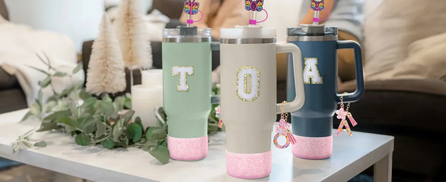 Accessories for Stanley Cup 40oz 30oz Letter Charms for Handle Silicone Boot,Straw Cover Topper & Sticker Charms