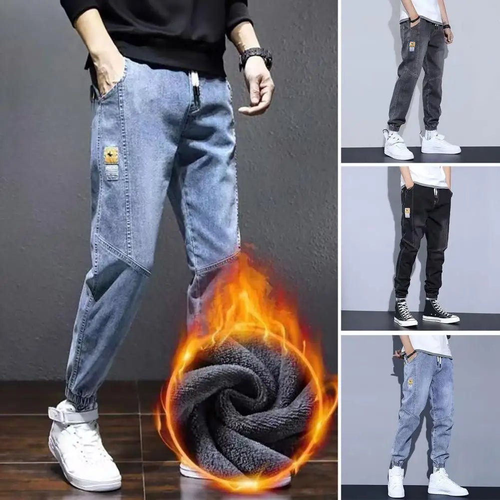 Autumn Winter Blue Cargo Jeans Men streetwear  denim joggers