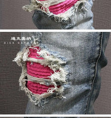 Men's Clothing Autumn and Winter Slim-fit Jeans Ripped Leggings Trendy Brand Cotton Handsome Trousers
