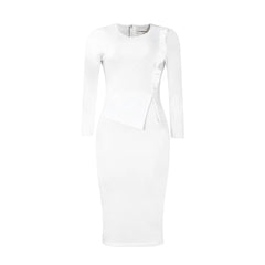 Women 2024 Autumn Pencil Dress Round Collar Full Sleeve Slim Vestidos Solid Tight Waist Temperament Office Lady Folds Dresses
