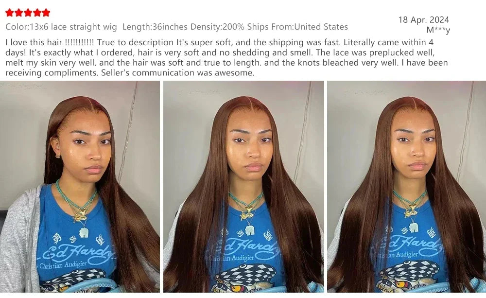 #4 Chocolate Brown Straight Human Hair Wig Chocolate Brown Straight 13x6 Lace Frontal Human Hair Wig 200 Density For Women
