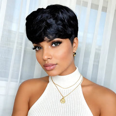 6inch balck color short curly human hair wig machine made 150% density for women
