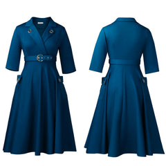 Elegant Plus-Size Women's Dress 2025 Fashion High-Waisted Skirt Suit Collar Trendy
