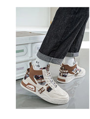 Men's High Top Sneakers Fashion Leather Casual Ankle Boots  for Men Lace Up
