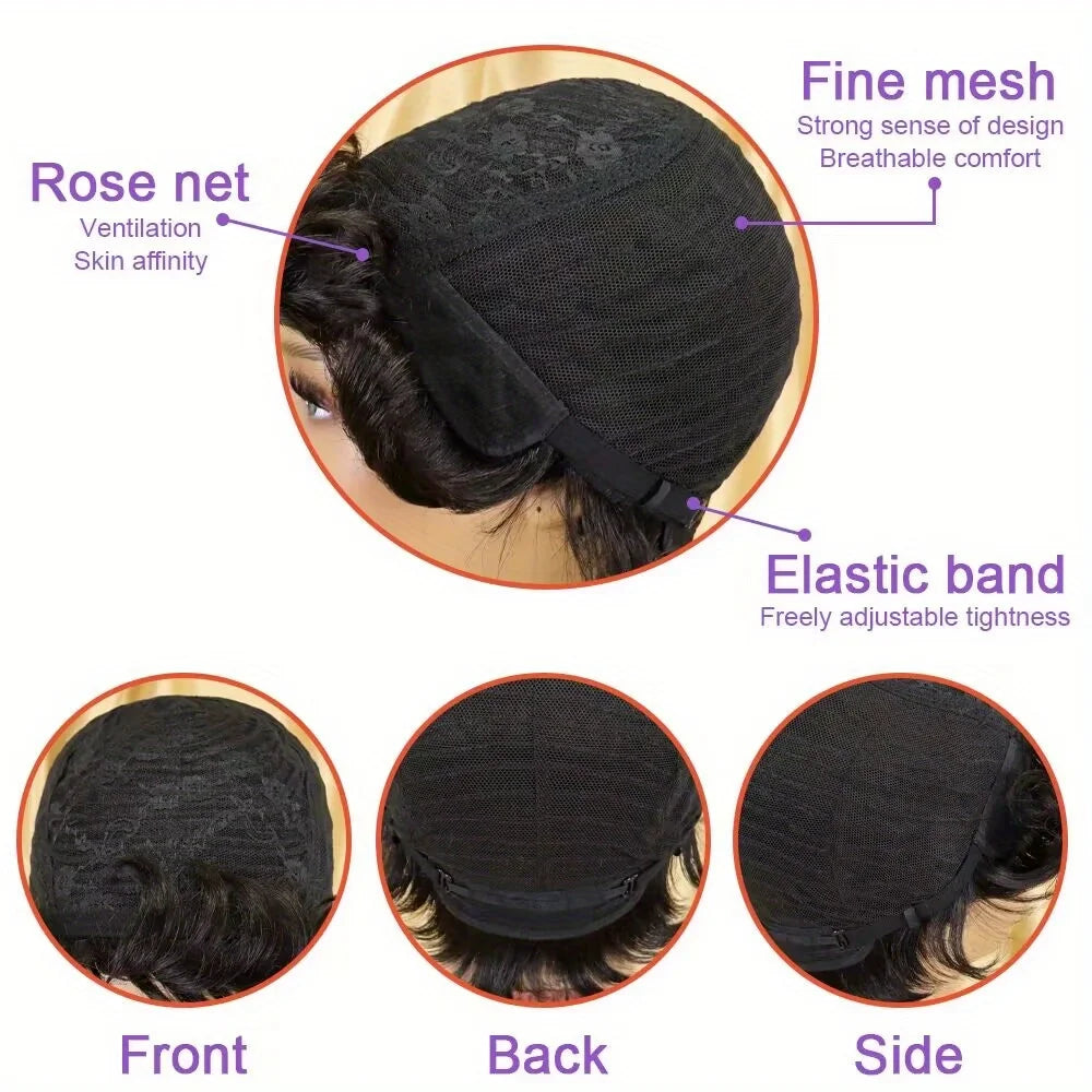 6inch Short Pixie Cut Straight Wig 100% Human Hair
