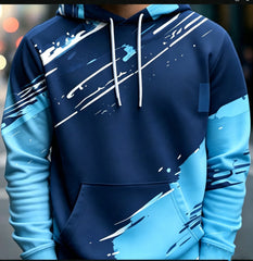 Casual Men Pullover Hoodie Abstract Graffiti Brush Print Long Sleeve Drawstring Pocket Streetwear Sweatshirt