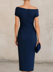 Women's Off Shoulder Ruched Bodycon Midi Dress for Cocktail Party