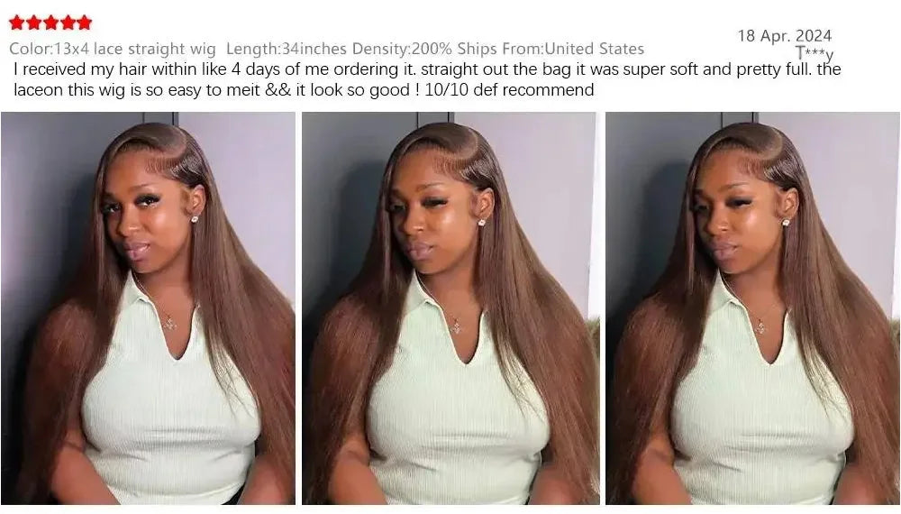 #4 Chocolate Brown Straight Human Hair Wig Chocolate Brown Straight 13x6 Lace Frontal Human Hair Wig 200 Density For Women