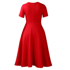 2026 Women's Elegant Simple Solid Color Dress Round Neck A-Line Shape Slimming Effect Waist-Slimming Full Dress
