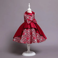Baby Girl Bow Flower Dress 2-10 Year Children Girl Wedding Birthday Party Princess Dresses Kids Girl Gown