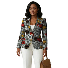 Colorful Print Women's Blazer Original Design African Couture Female Suit Jackets Elegant Thin Coat