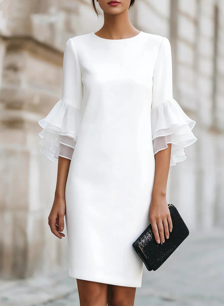 Ruffle Sleeve Bodycon Midi Dress Women Elegant Knee Length Sheath Party Cocktail Dress Long Sleeve Office Lady Dresses