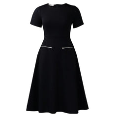 2026 Women's Elegant Simple Solid Color Dress Round Neck A-Line Shape Slimming Effect Waist-Slimming Full Dress