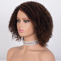 Sleek Afro Kinky Curly Human Hair Wigs Ombre Highlight Kinky Curly Human Hair Wig Brazilian Full Machine Curly Bob Wig For Women