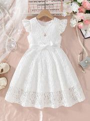 Charming Kids Piano Dress – Lace Solid Color with Belt, Elegant Wedding Performance Dress for Girls 3-10 Years