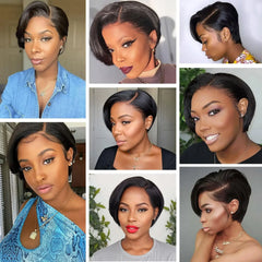Malaysia Hair Side Part Pixie Cut Straight Wigs Short Bob Hair Wig 100% Human Hair 13x4 Lace Front Human Hair Wigs Natural Color