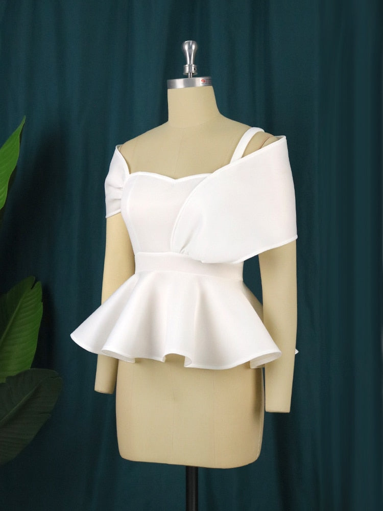 AOMEI White Tops Off Shoulder Spaghe Strap