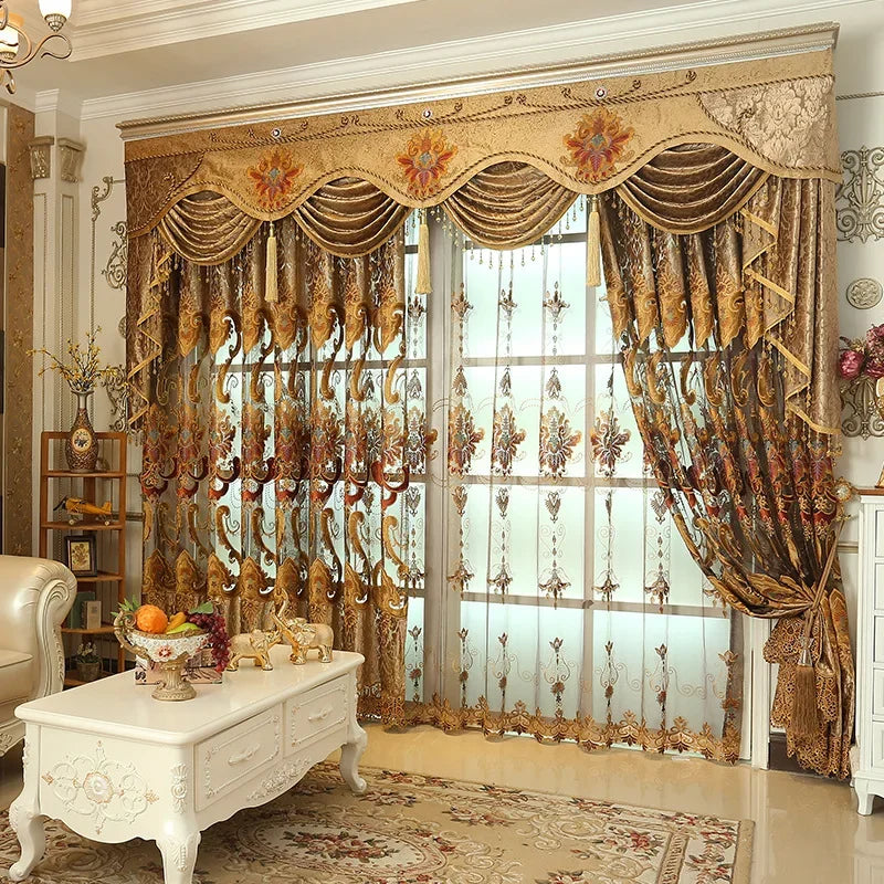 Royal aristocratic high-end custom embroidery curtains for Living Room European luxury villa curtains for Bedroom/Kitchen