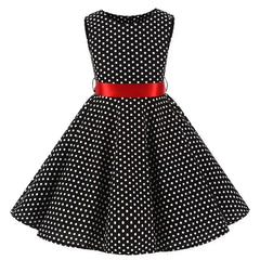 Girls Vintage Dress Party Retro Polka Dot Floral Pattern A line Dresses Pleated Skirt Knee Length for 4-10 Years