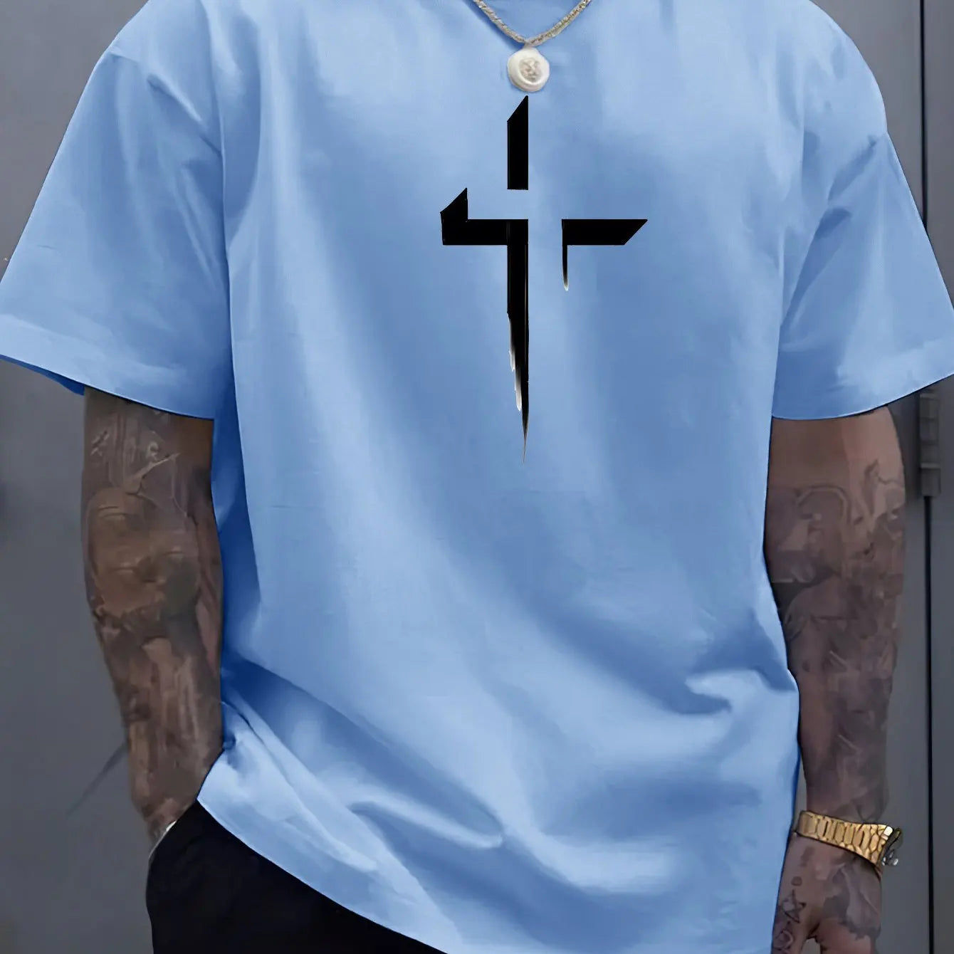 Summer men's 100% pure cotton casual loose plus size Cross Creative printed sports