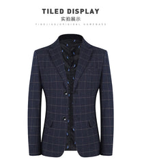 Men's Slim Fit Plaid Blazer Casual Spring Autumn Fashion Polyester Coat Handsome All-Matching Suit for Middle-Aged