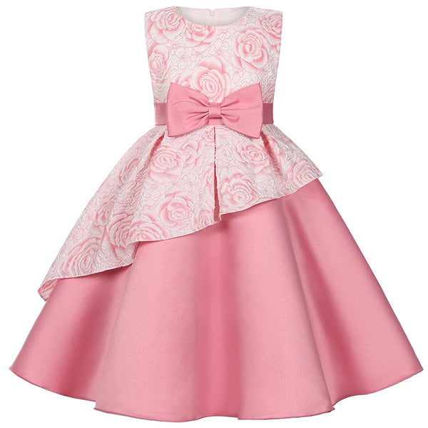 2026 New Fashion Rose Flower Girls Dress Summer Sleeveless Bow Girls Princess Dress Birthday Party Gifts 2-10 Years Kids Clothes