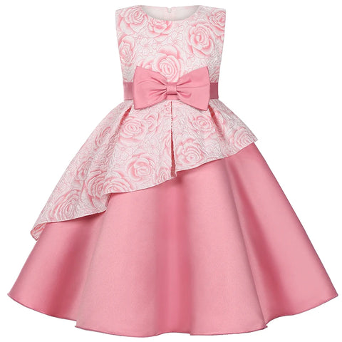 2026 New Fashion Rose Flower Girls Dress Summer Sleeveless Bow Girls Princess Dress Birthday Party Gifts 2-10 Years Kids Clothes