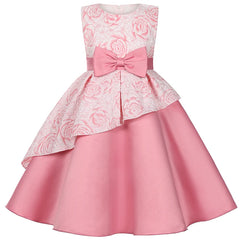 2026 New Fashion Rose Flower Girls Dress Summer Sleeveless Bow Girls Princess Dress Birthday Party Gifts 2-10 Years Kids Clothes