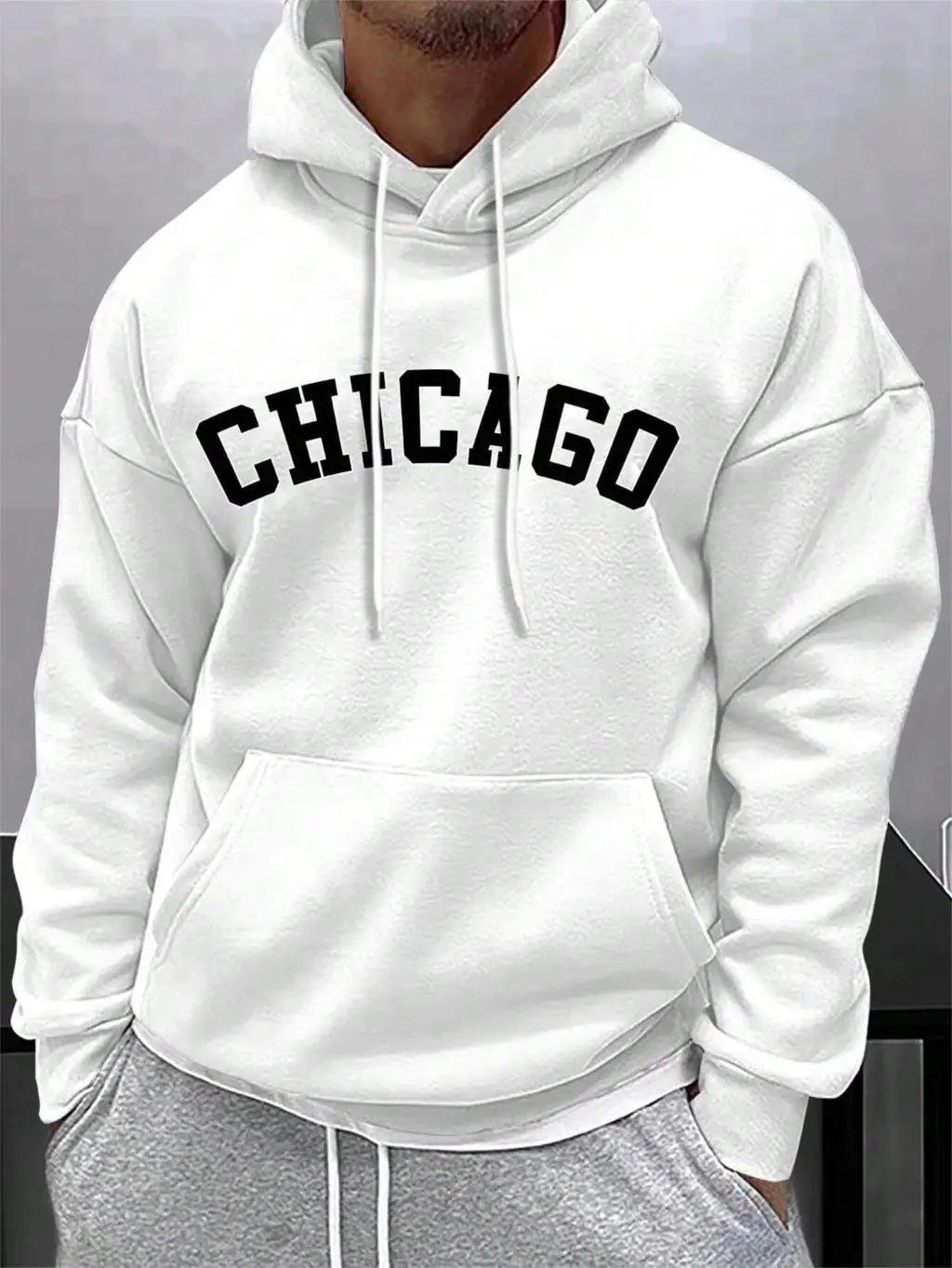 Street Letter Chicago Printing Hoodies For Men Pocket Drawstring t