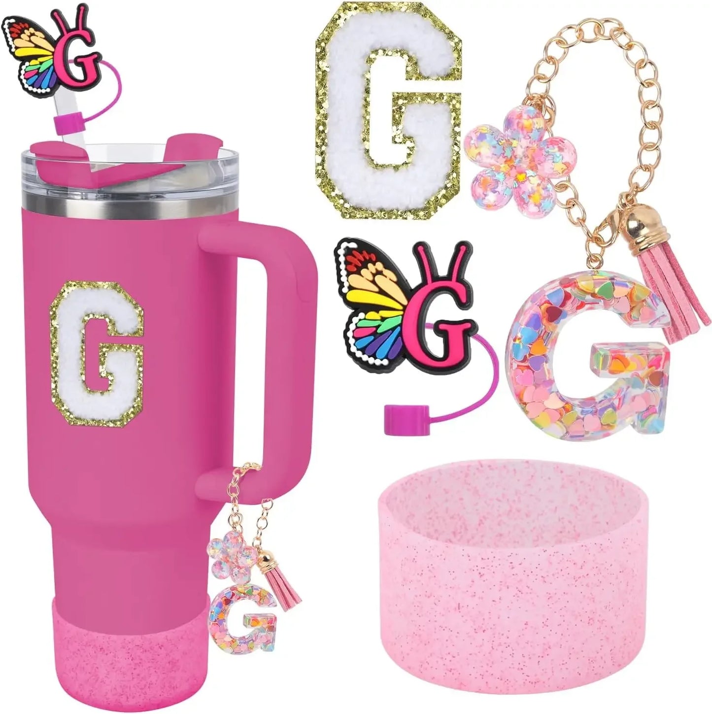 Accessories for Stanley Cup 40oz 30oz Letter Charms for Handle Silicone Boot,Straw Cover Topper & Sticker Charms