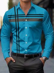 Men's Casual Dress Shirt with Modern Striped Design Regular Fit Long Sleeve