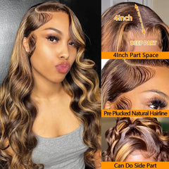 30 Inch Honey Blonde Ombre 13X4 HD Lace Front Wig Human Hair Highlight Body Wave Lace Frontal Wigs Pre Plucked 4/27 Colored