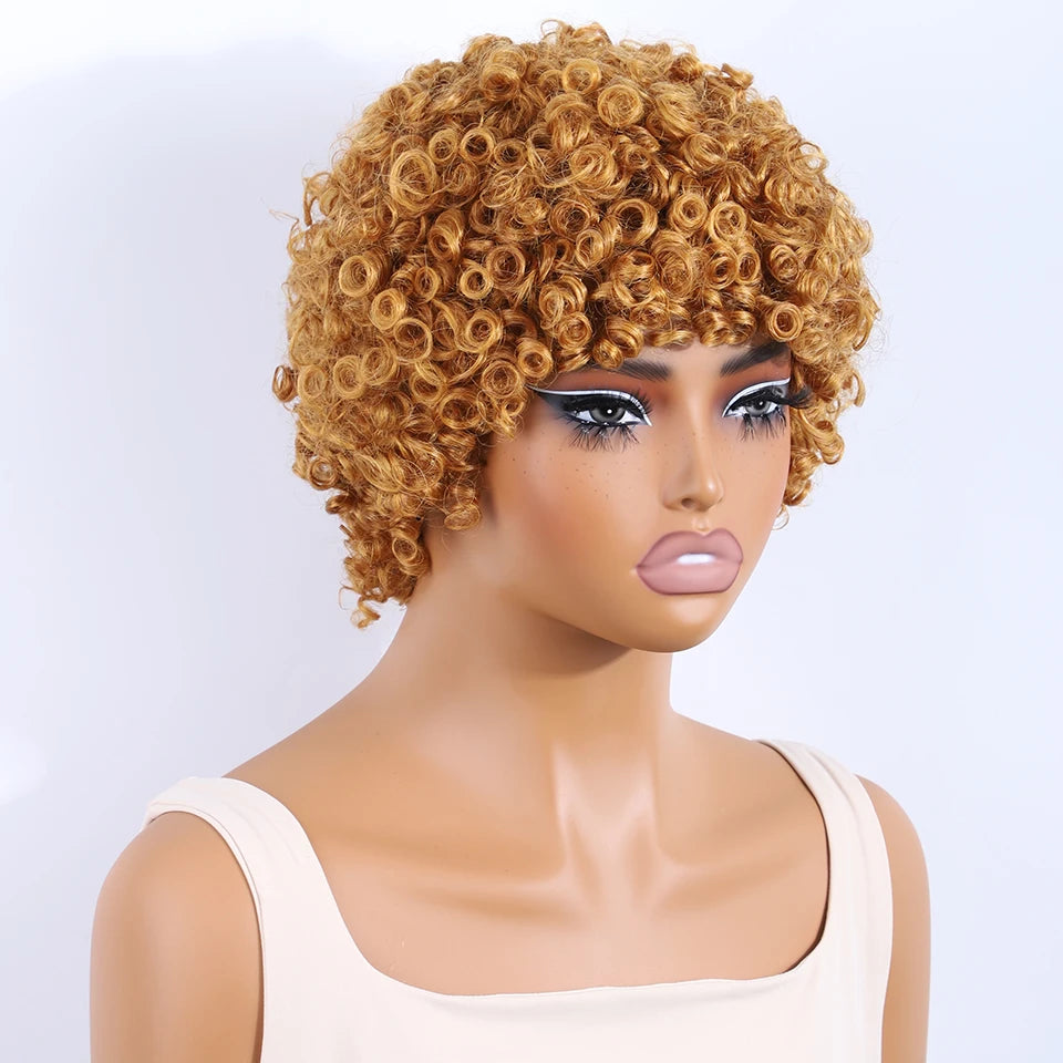 Lekker Colored Short Pixie Cut Curly Bob 100% Human Hair Wigs For Women Brazilian  remy Wigs