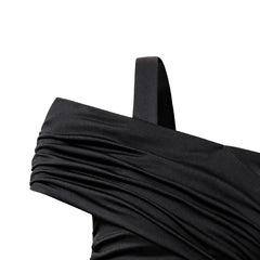 Kids Dress For Girls Black Solid Color Sling Short Sleeve Ruched Tiered Dress 8-12 Years Summer Frenchy Simple Style Elegant