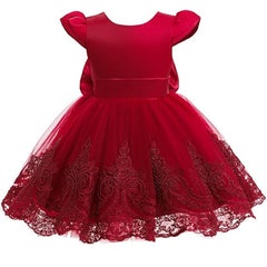 3M-3T Toddler Baby Girls Dresses Pageant Wedding Flower Formal Gowns Embroidered Lace Dress+Headwear 1st Birthday Girls Dress