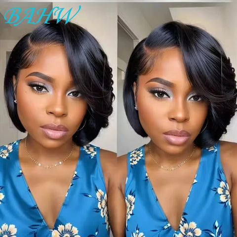 Malaysia Hair Side Part Pixie Cut Straight Wigs Short Bob Hair Wig 100% Human Hair 13x4 Lace Front Human Hair Wigs Natural Color
