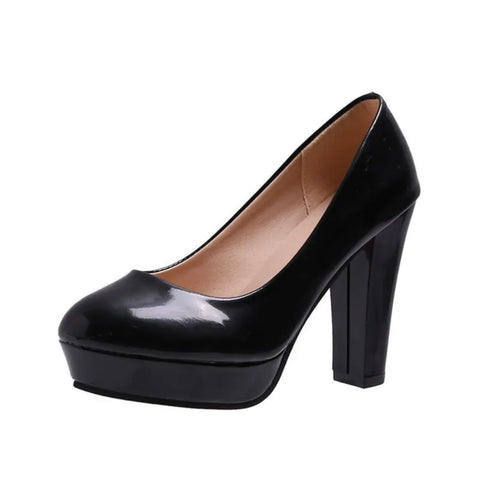 2025 High Heels Shoes Women White Wedding Shoes Thick 10 CM Heels Fashion Party Pumps Footwear Black Red Round